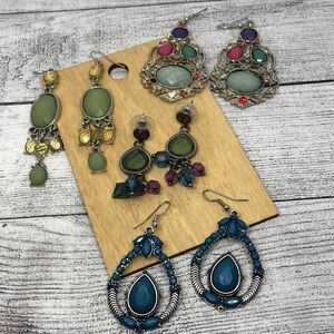 Bundle lot 4 boho festival style drop dangle bejeweled statement earrings.